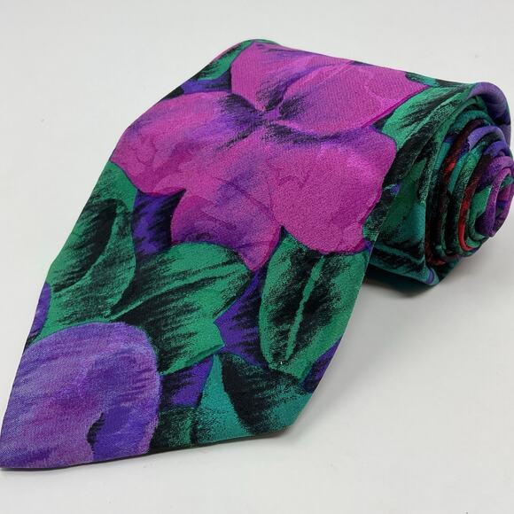 Vintage 100% Silk Men’s Floral Necktie Portofino Collection Hand Made Luxury Tie - Picture 1 of 6